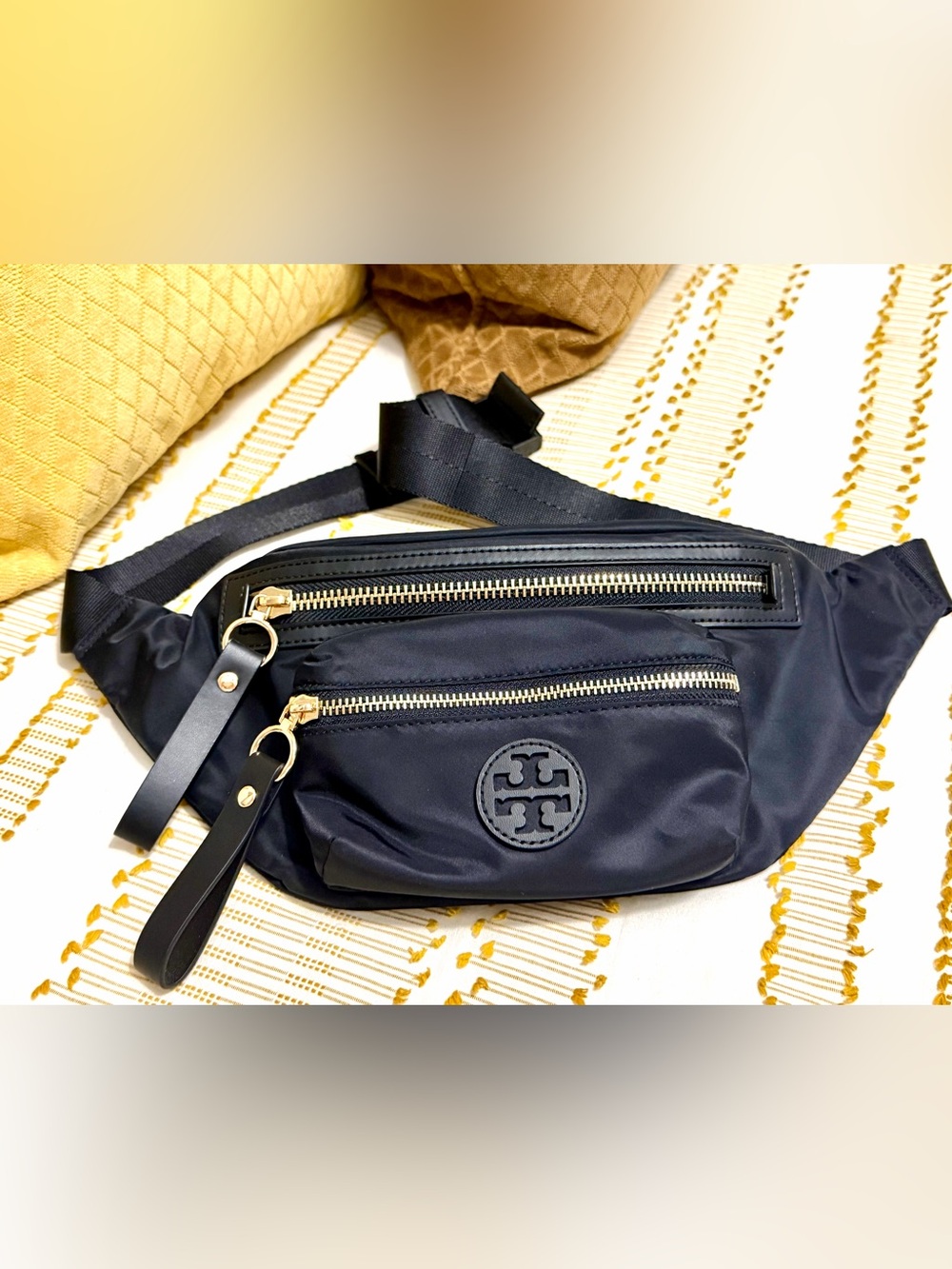 Tory Burch Black Nylon Crossbody Belt Bag with Gold Hardware